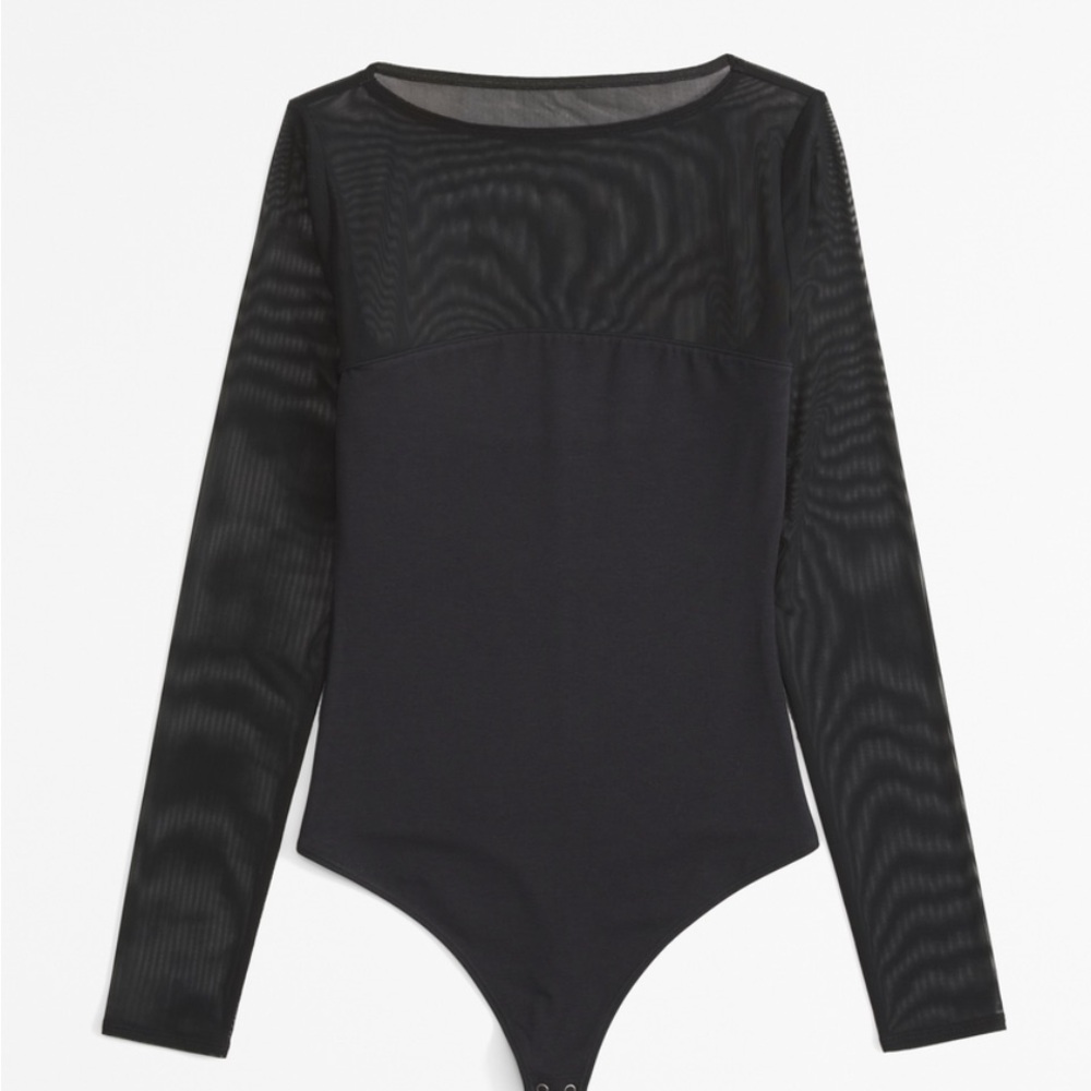 NWT Abercrombie & Fitch Long-Sleeve Mesh Slash Bodysuit Black Size Small